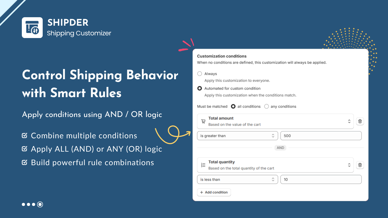 Control how shipping methods appear at checkout with cart values