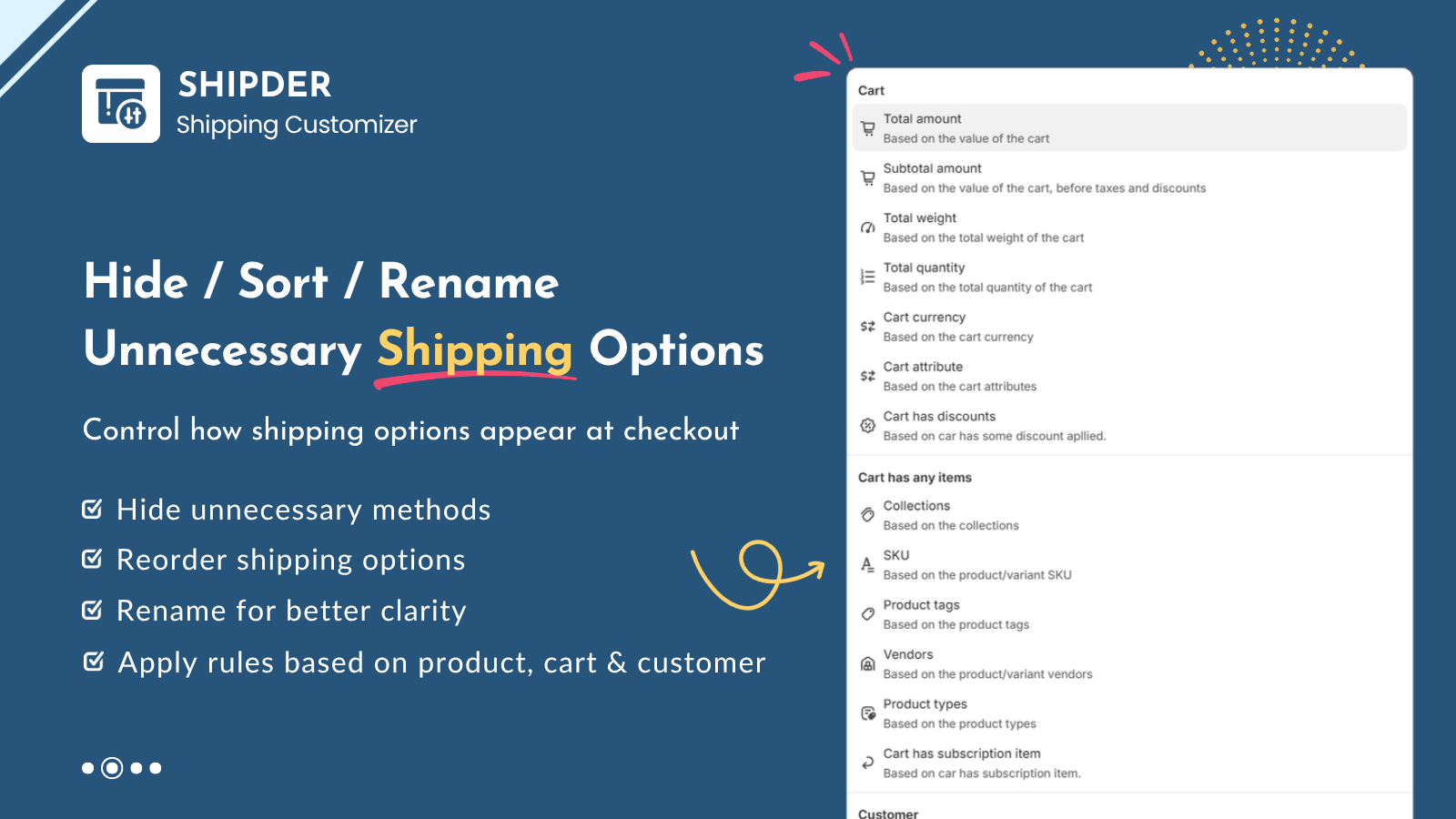 Control how shipping methods appear at checkout with rule-based