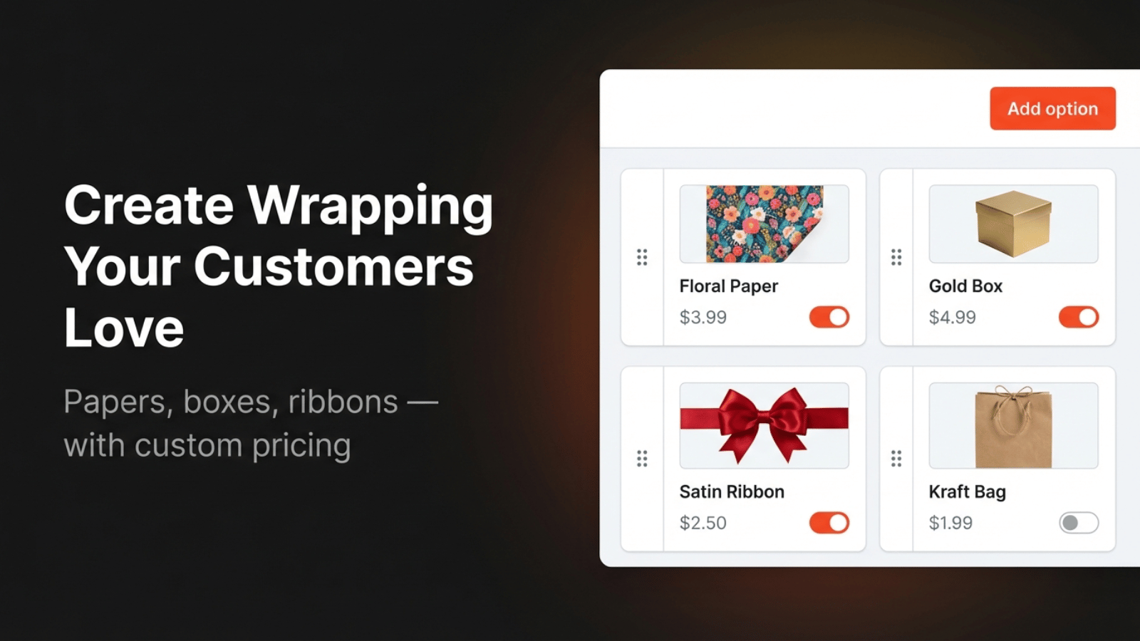 Gift wrap options management dashboard