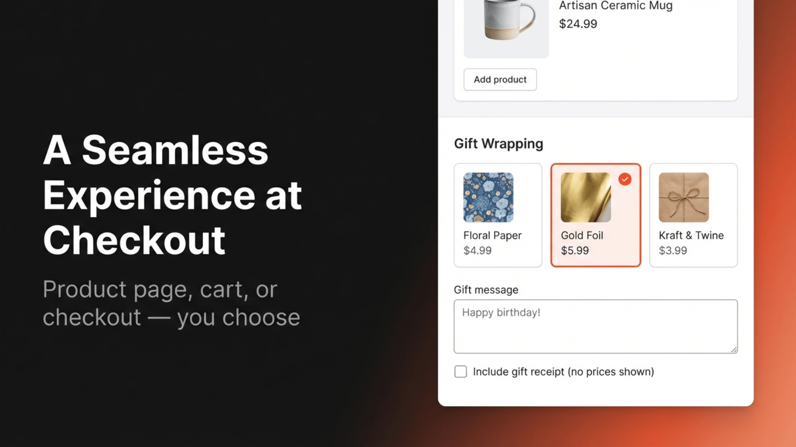 Customer gift wrapping selection at checkout