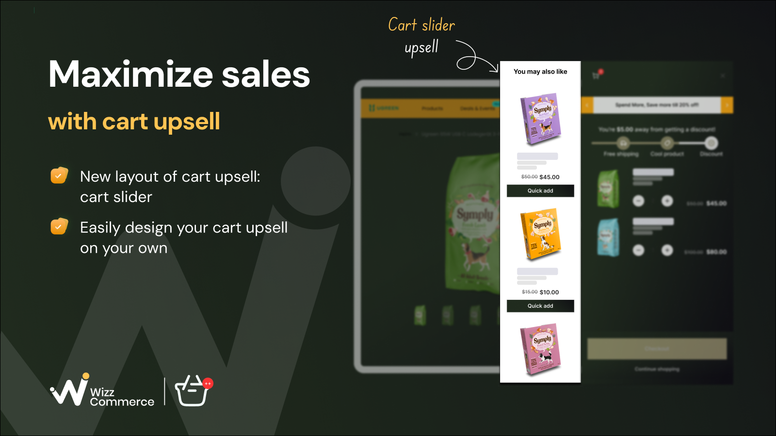 Frequently bought together, product add ons, cart upsell