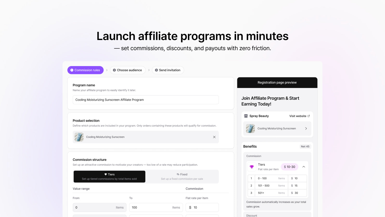 Launch affiliate programs in minutes