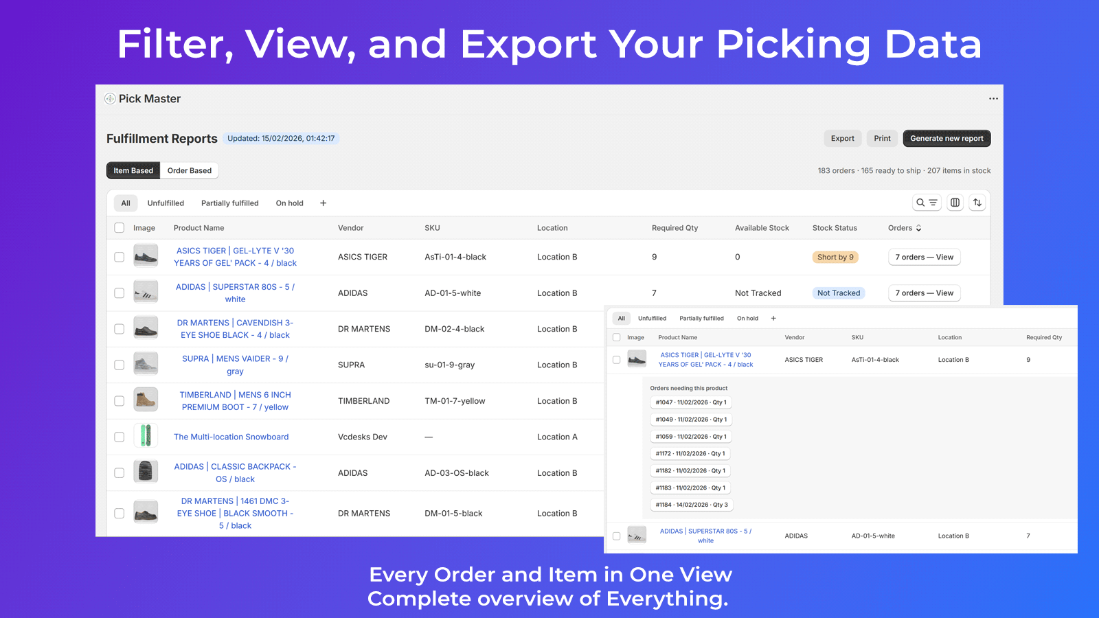 Filter, View, and Export Your Picking Data