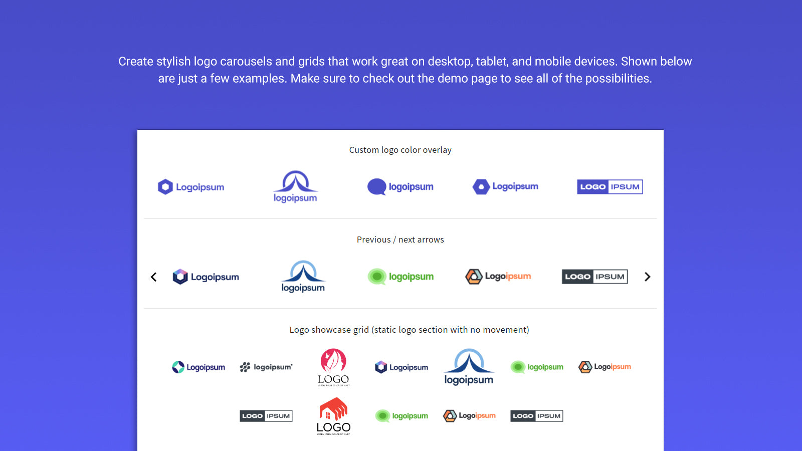 Screenshot of logo sliders and grid on storefront