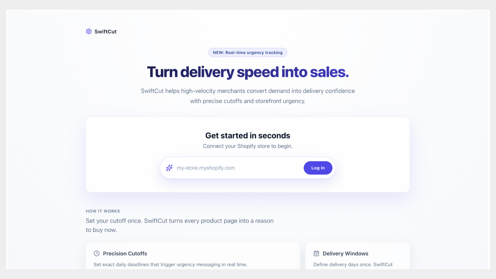 SwiftCut split-screen: Product page with and without the timer.