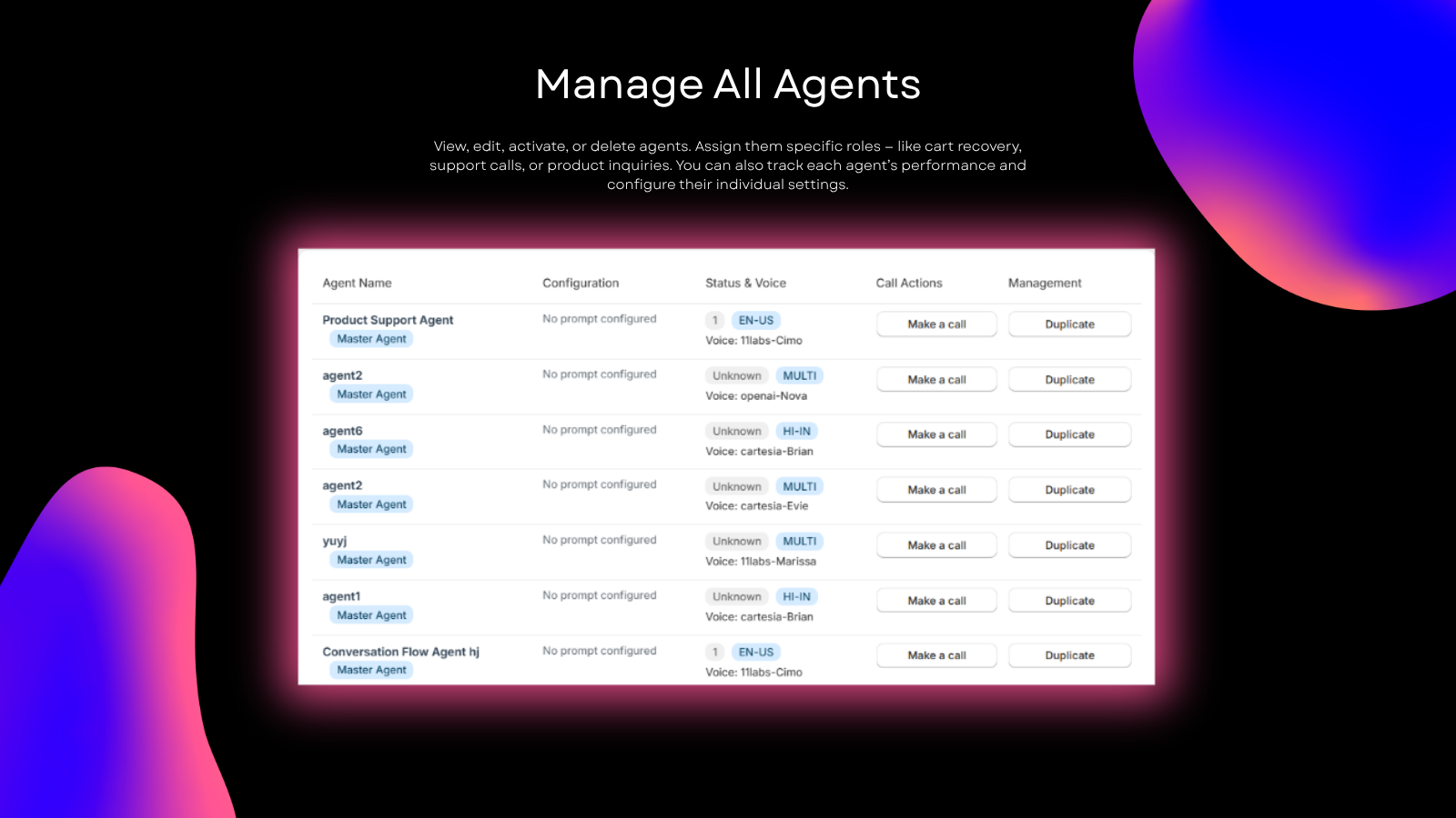 Multi-language voice agents list.