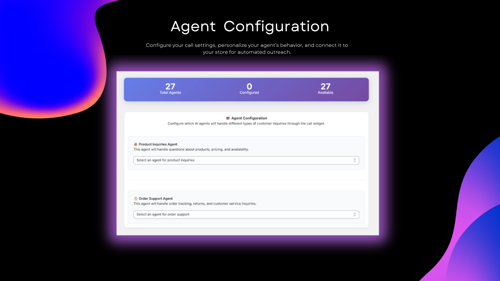 AI agent configuration panel setup.