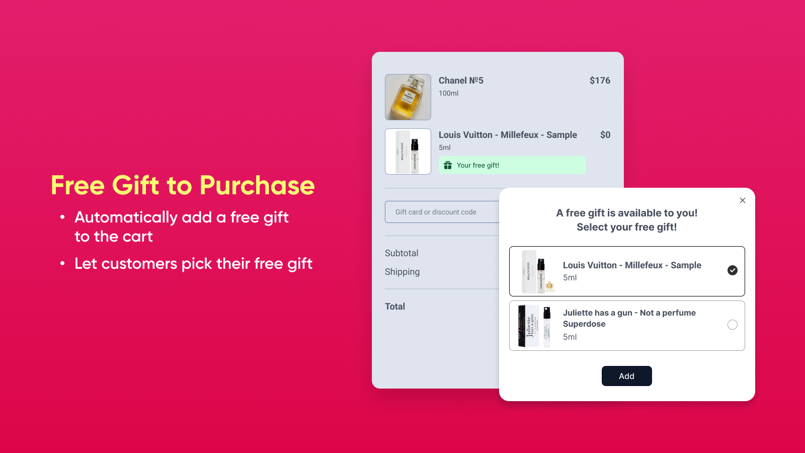 Automatically add free gift on purchase and display progress bar