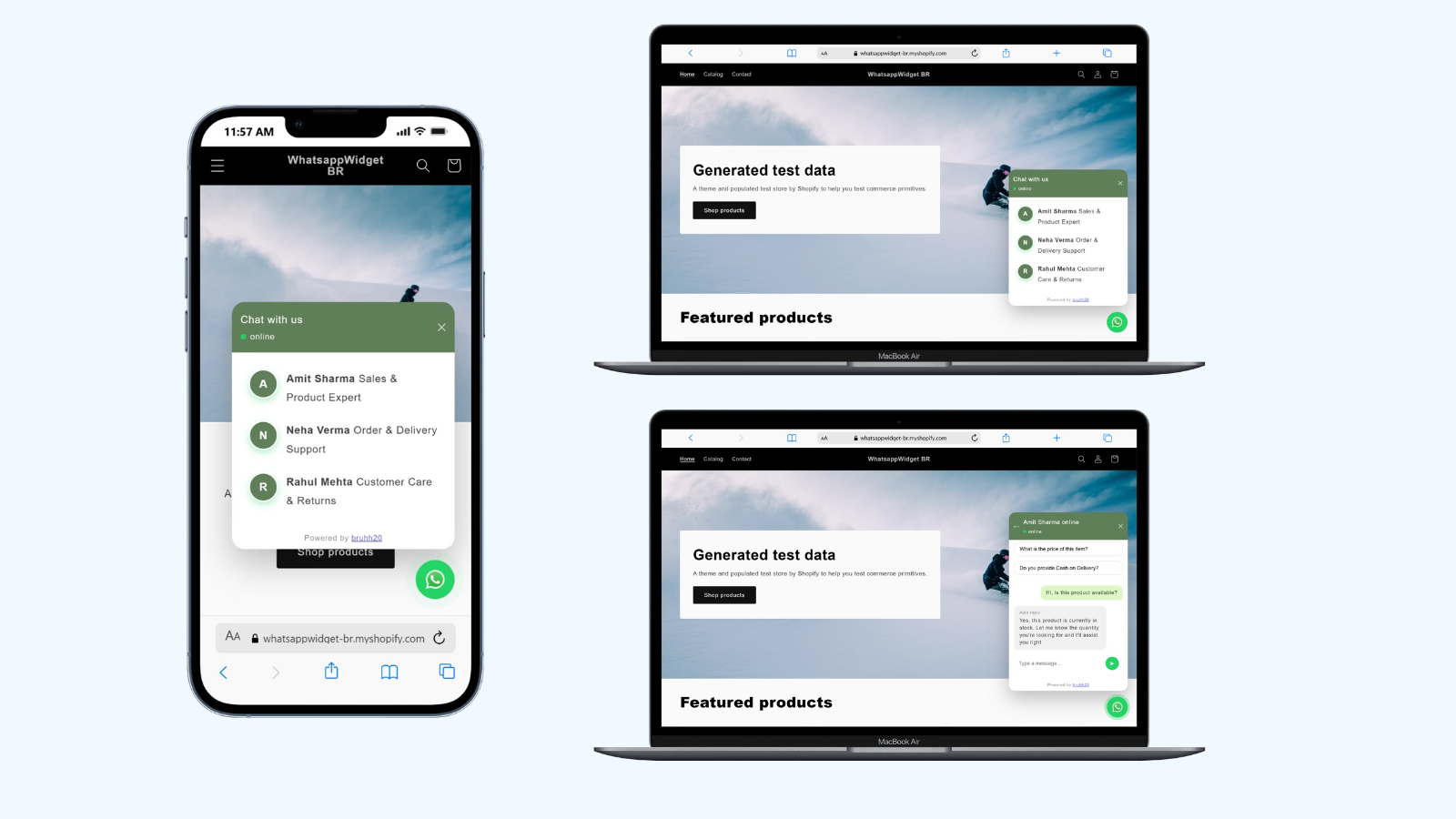 Desktop and mobile view WhatsApp chat widget