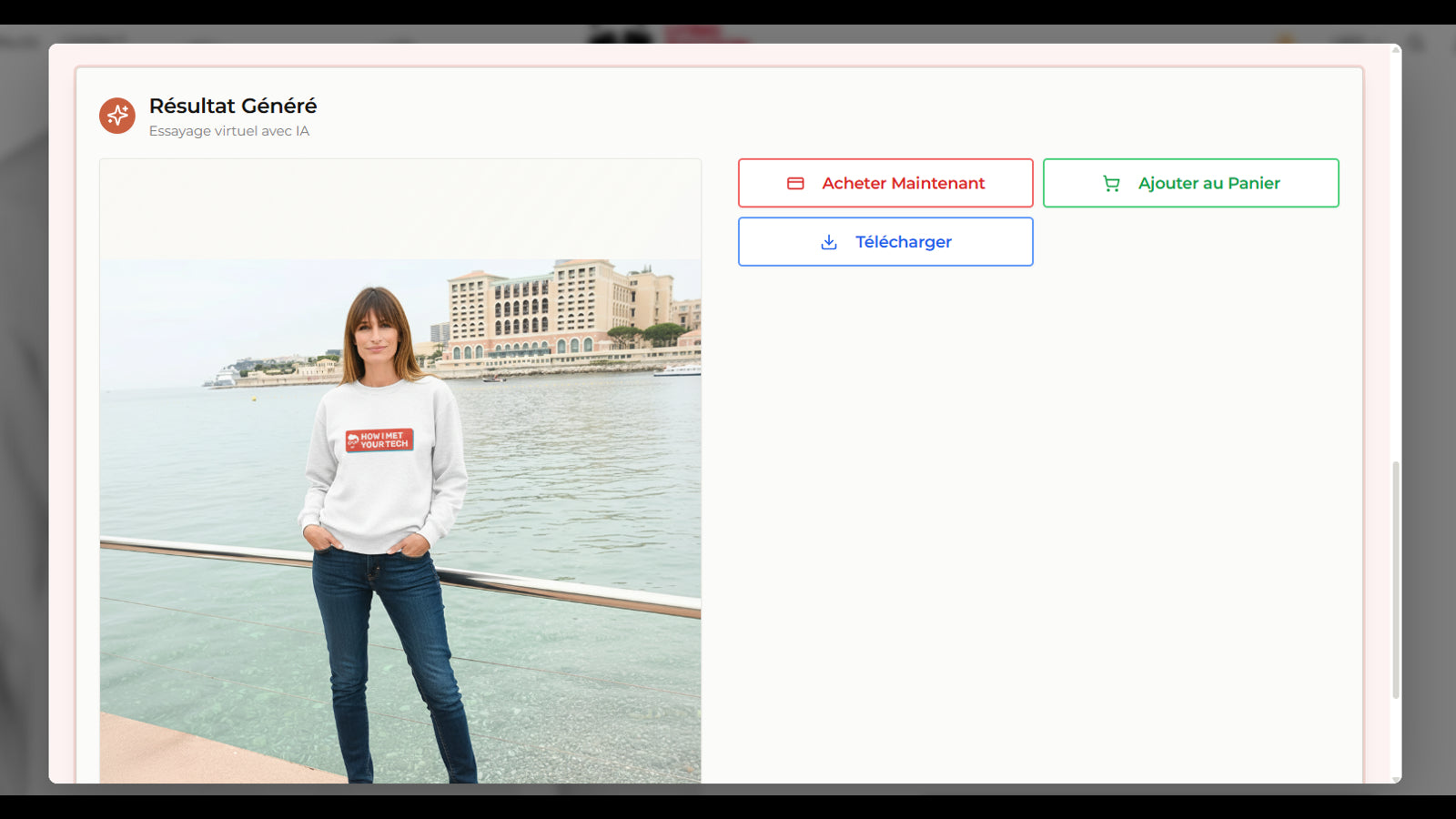 Final screen where the user can see the person in selected cloth