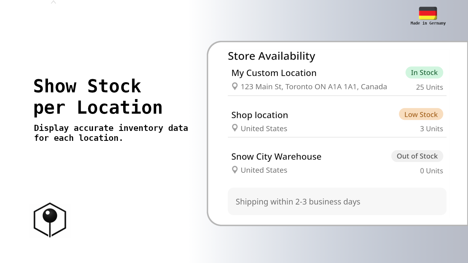 Show Stock per Location. Display accurate inventory data.