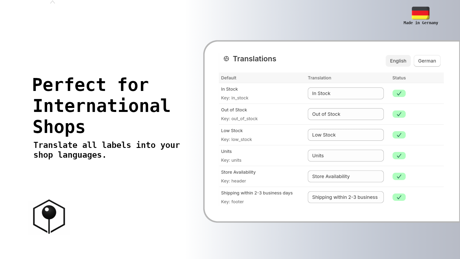 Perfect for International Shops.