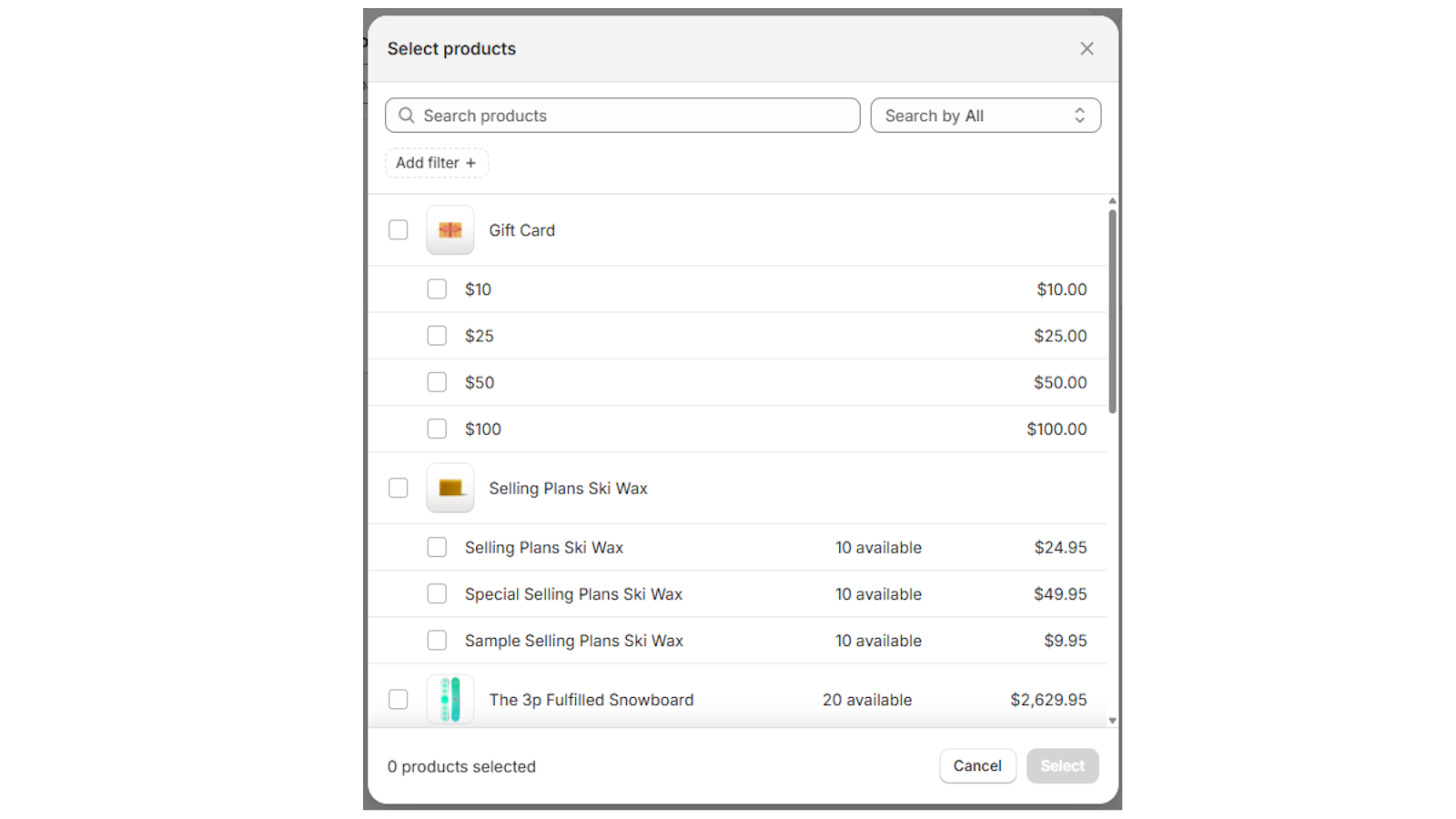 Select products to print labels