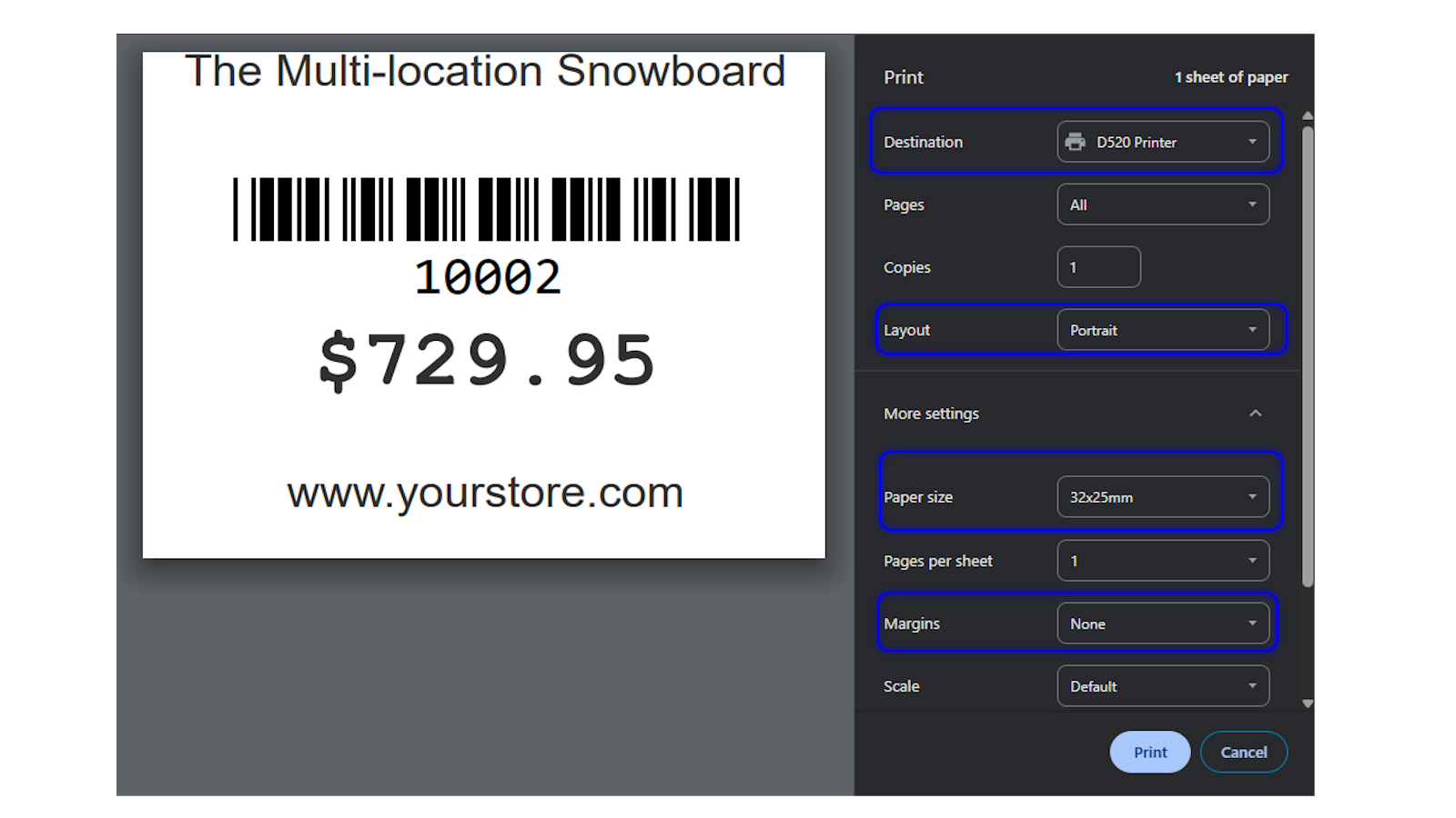 Use system print to print labels