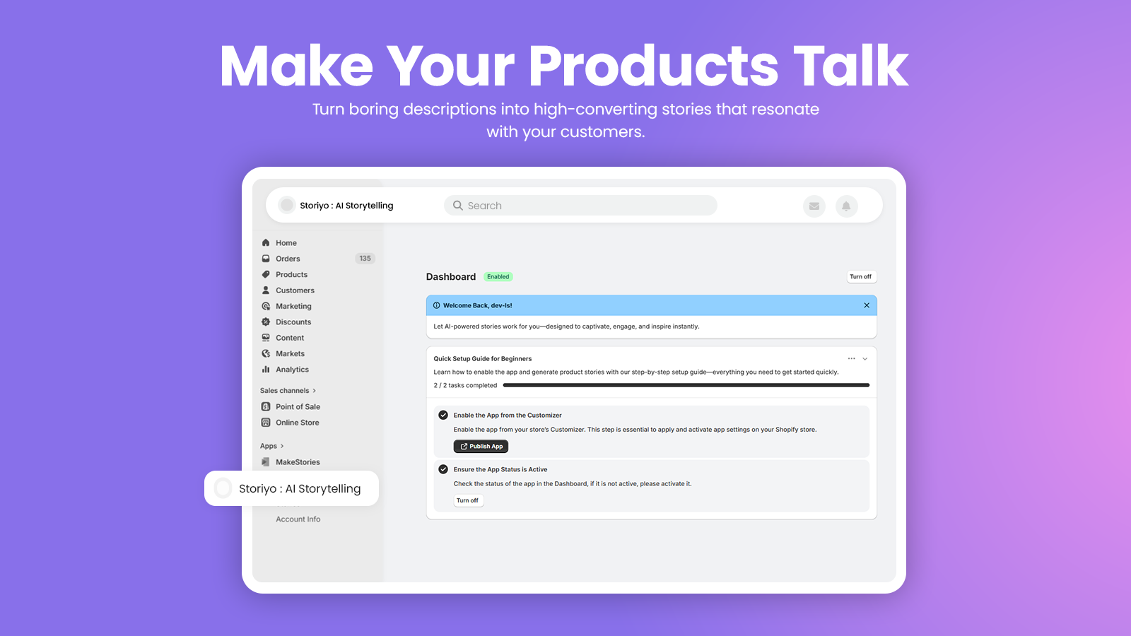 AI storytelling dashboard for product story generation