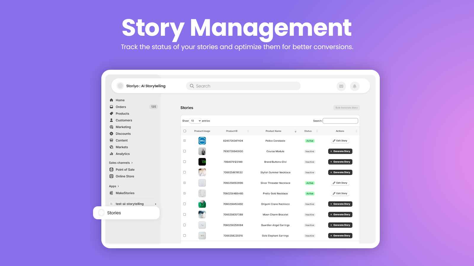 Manage and track product stories with status control
