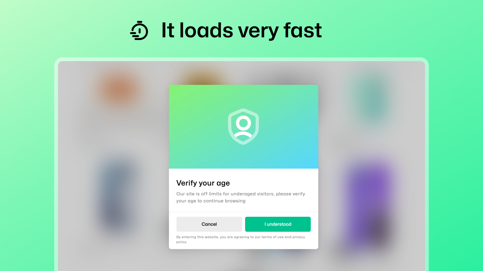 Agefence age verification popup fast loading speed