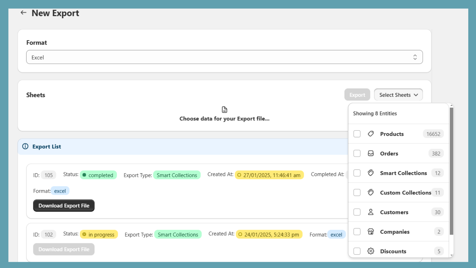 Export User Interface