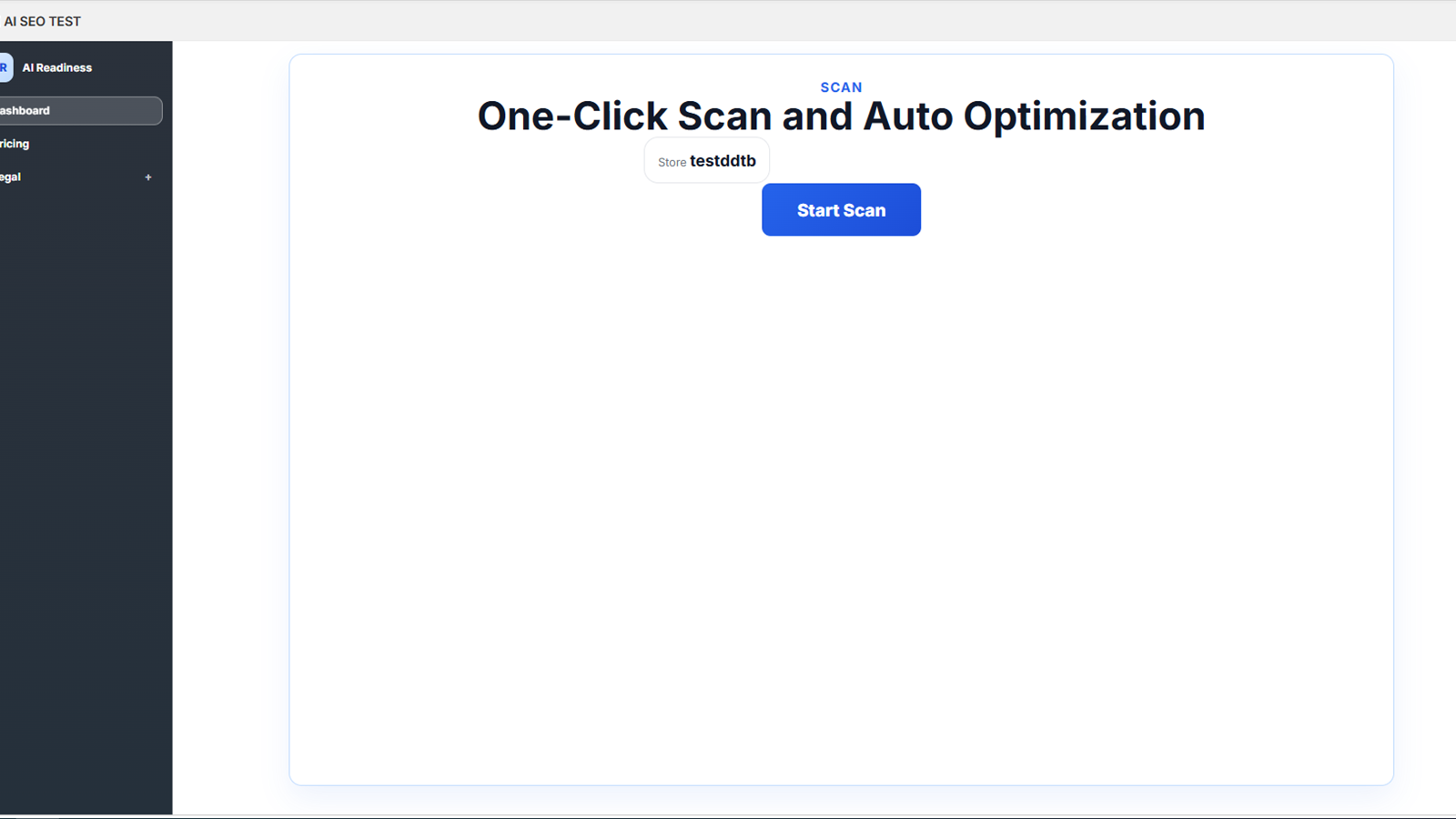 Start the AI readability scan for your Shopify store