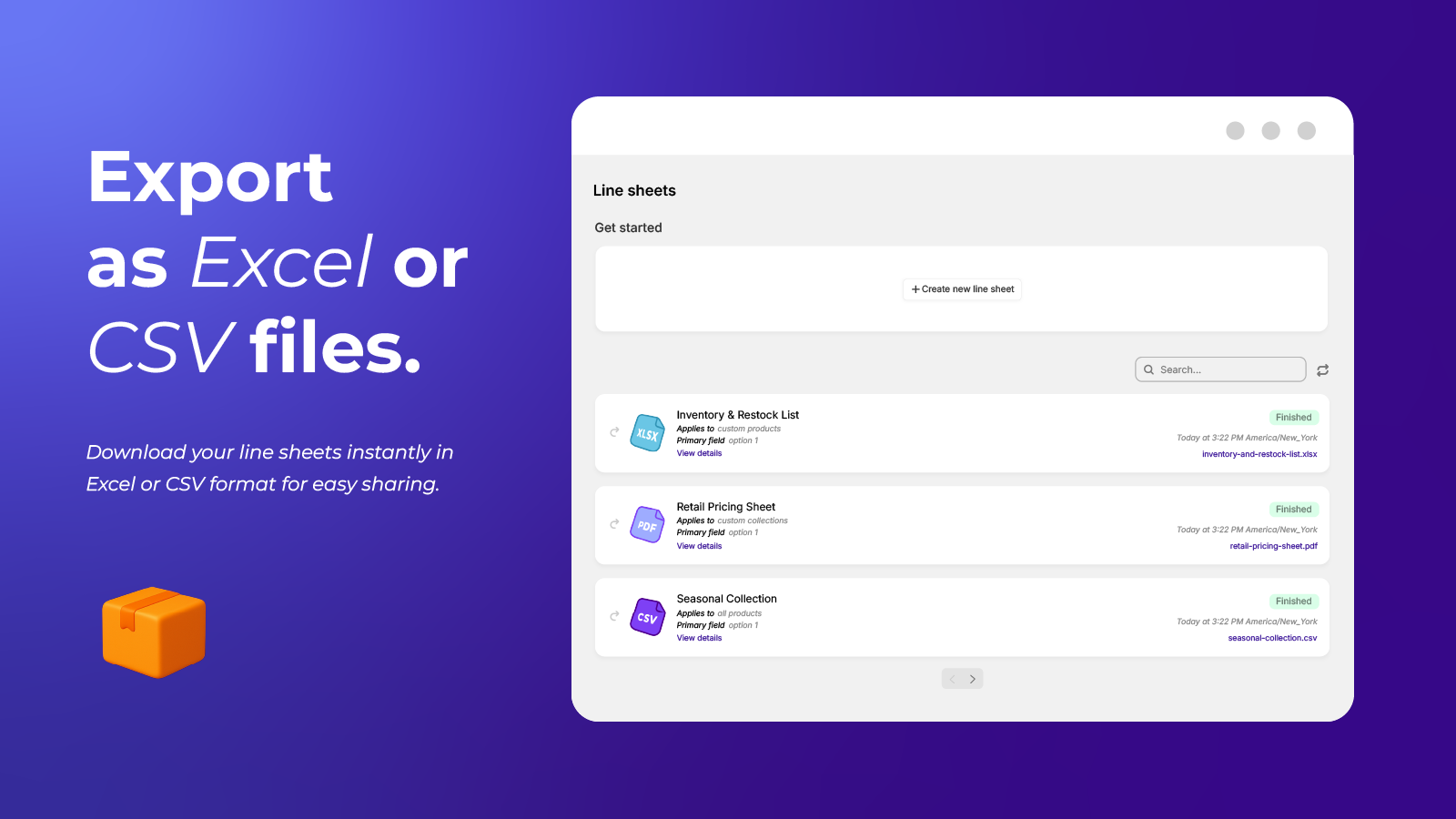 Export as Excel or CSV files