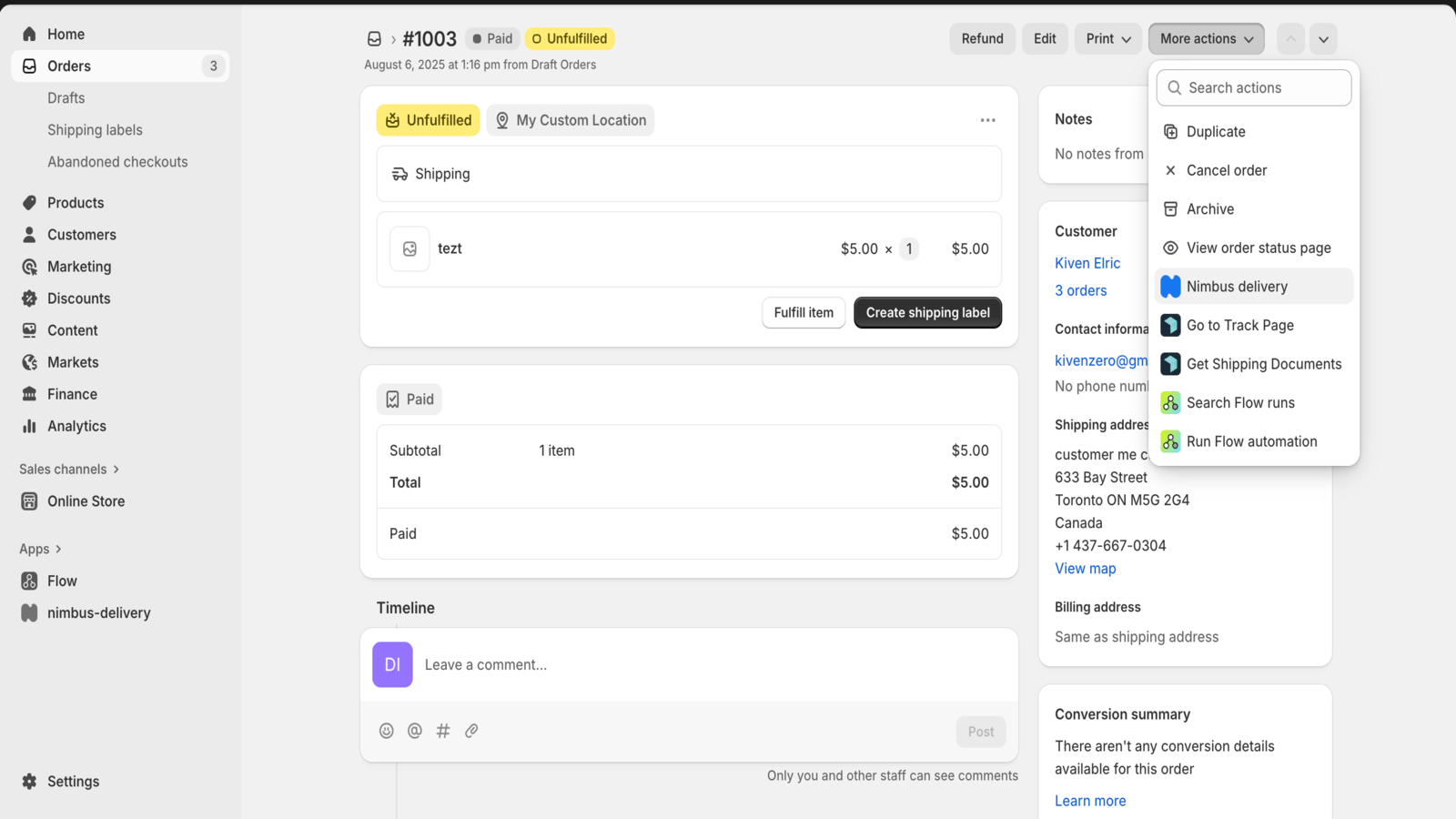 send order from order details to deliver with nimbus