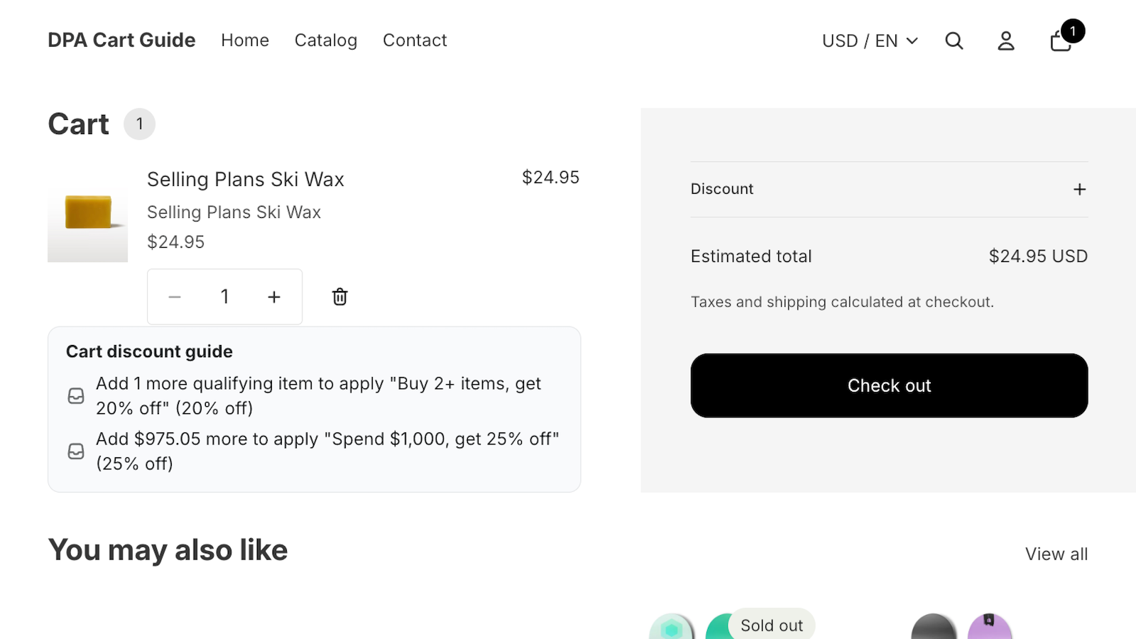Cart page with guidance for item and spend discounts