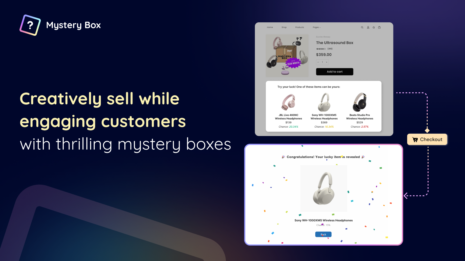 Mystery box customer flow from purchase to prize reveal