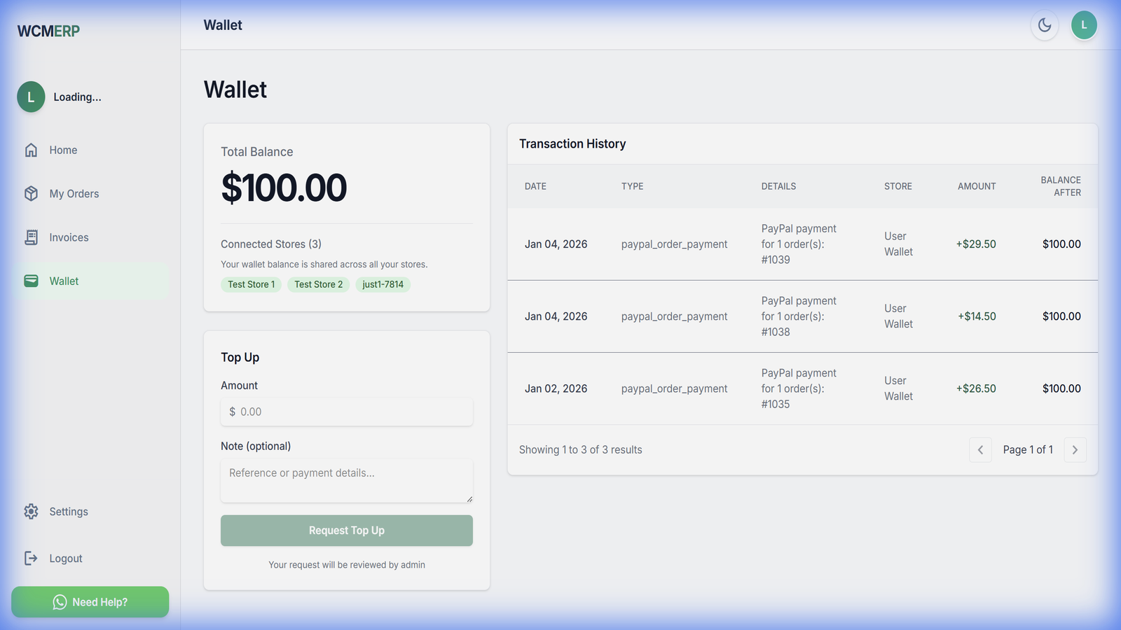 Wallet balance & transactions