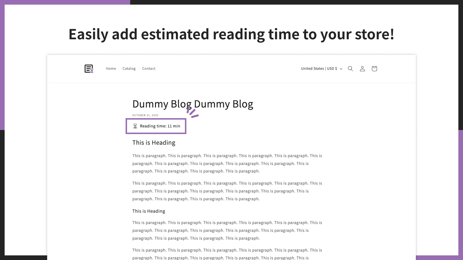 Easily add estimated reading time to your store!