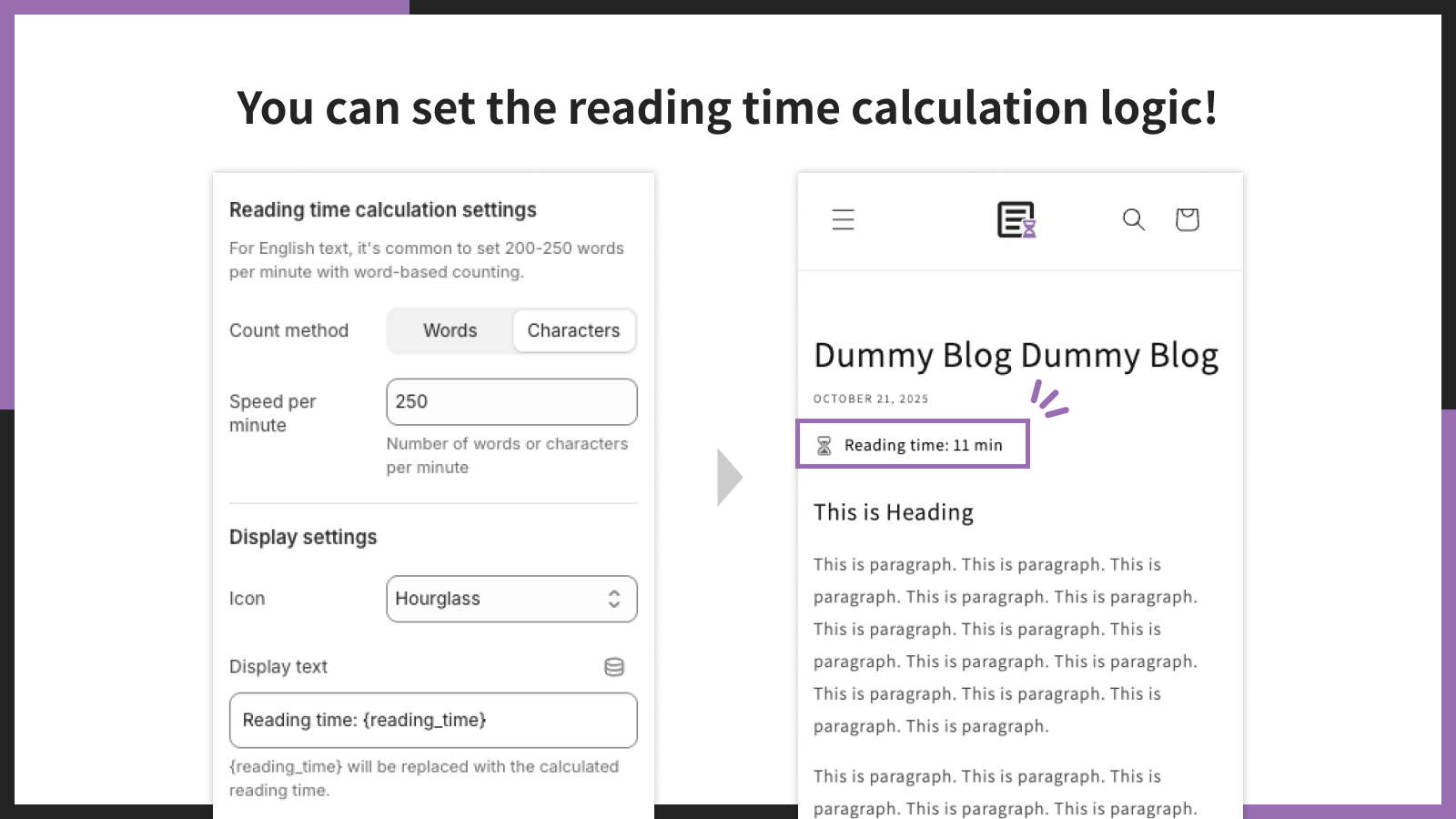 You can set the reading time calculation logic!