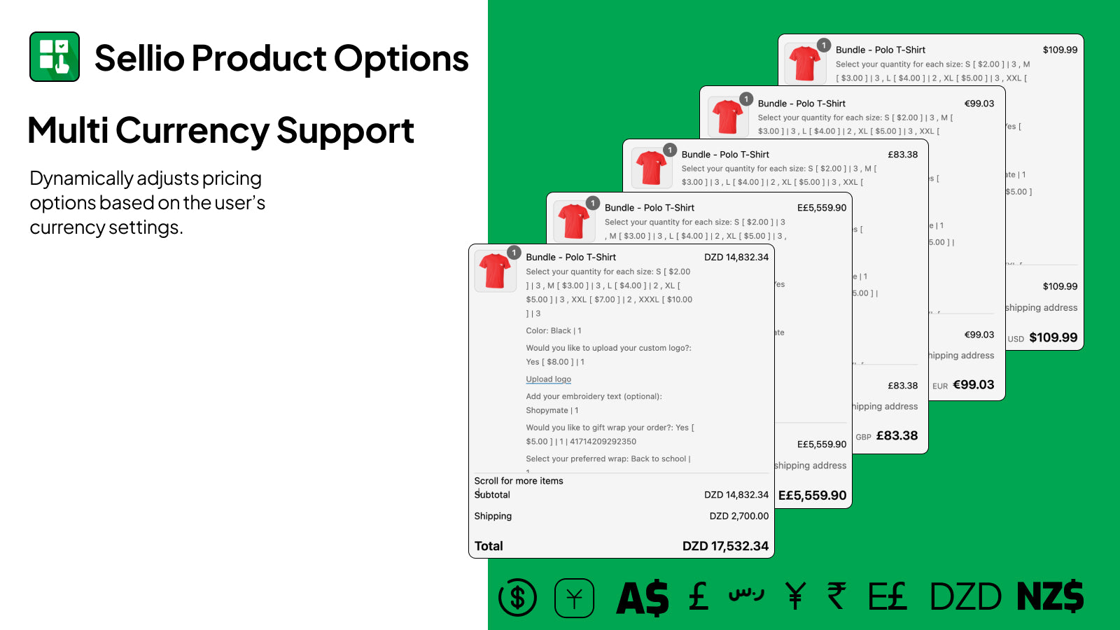 Pricing options auto-convert to user-specific currency