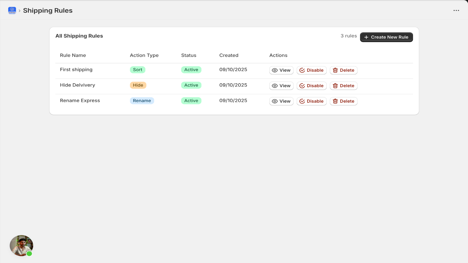 list of shipping rules