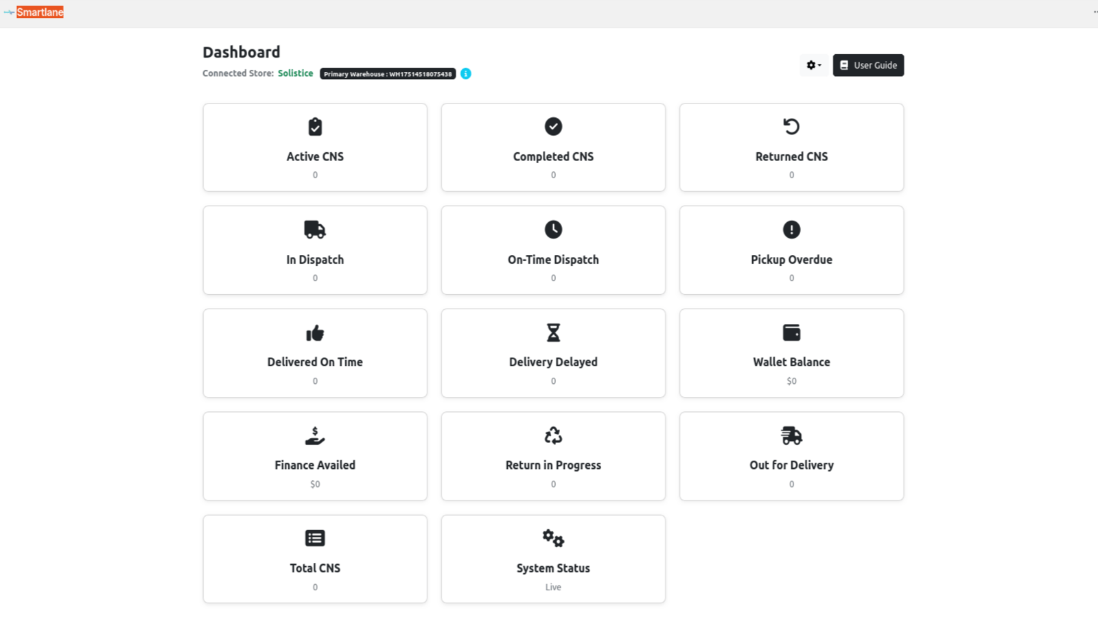 App dashboard screen