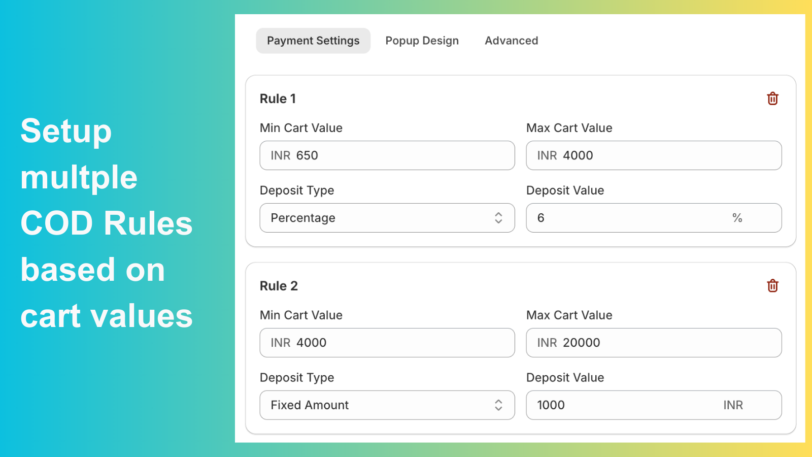 Setup COD Rules for Partial prepaid