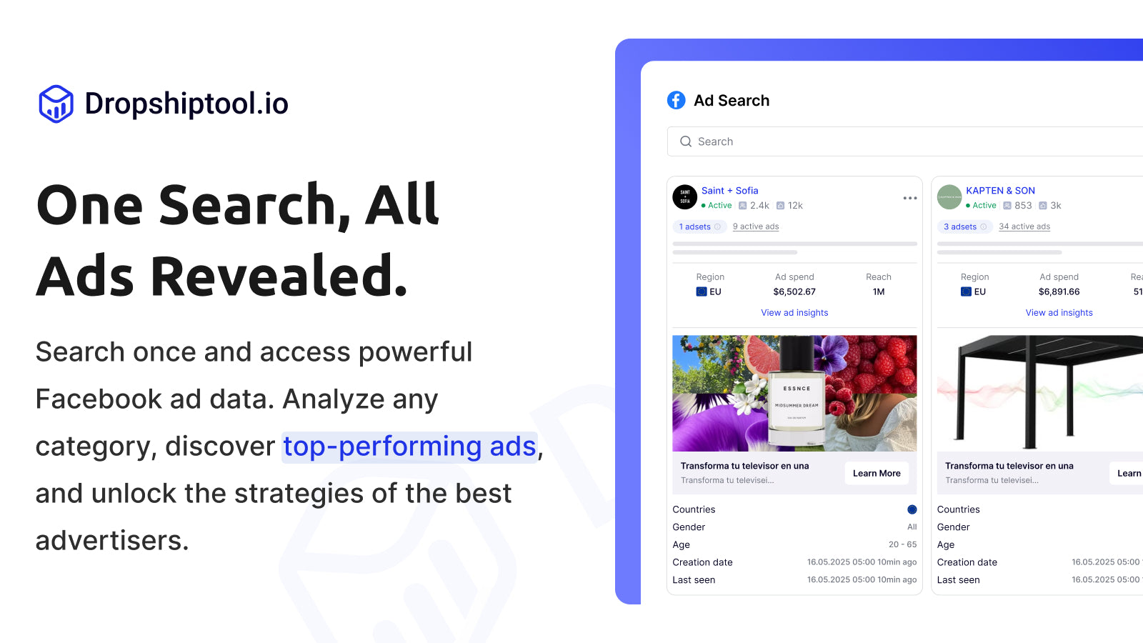 Facebook Ads library for dropshipping products
