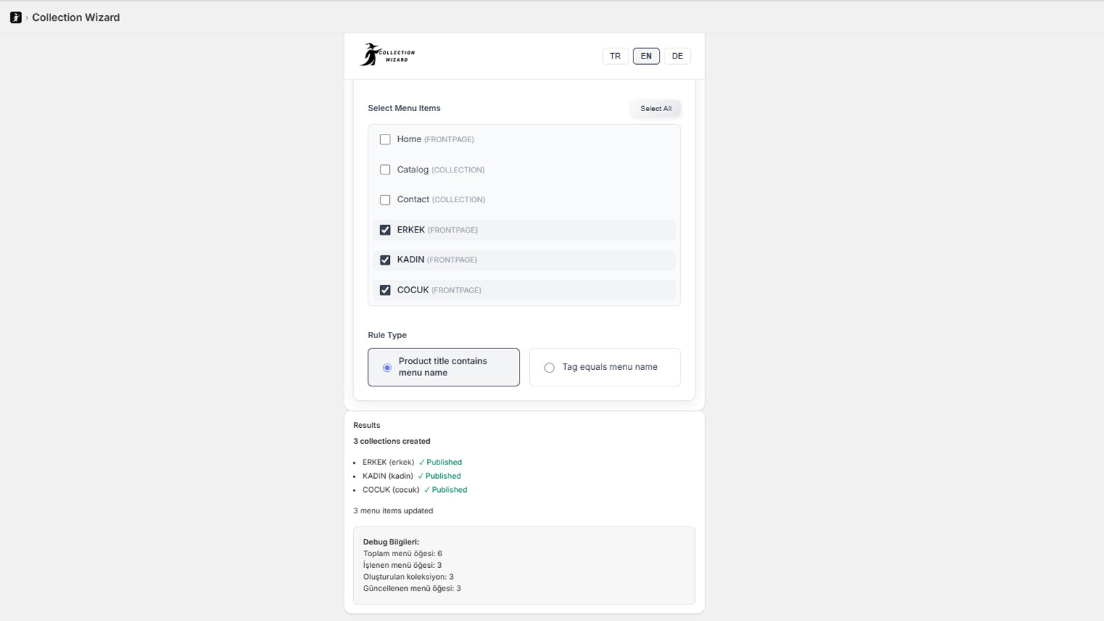 Collections automatically created from menu structure