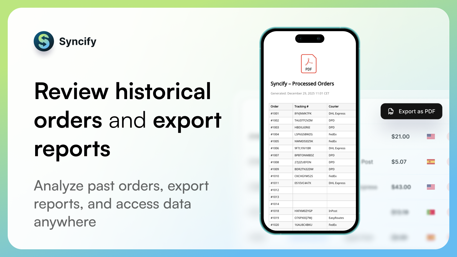 Review historical orders