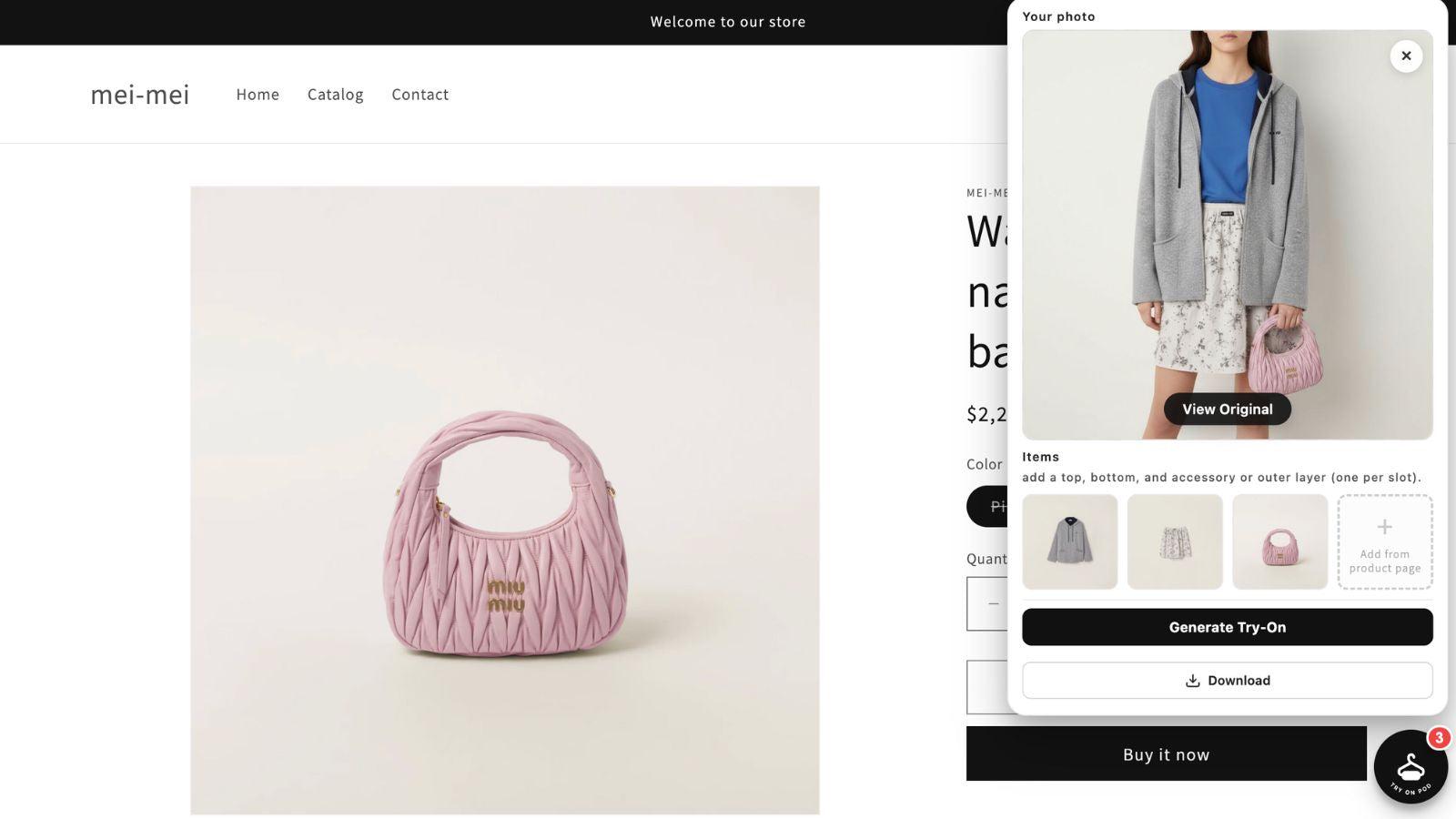 opened try on pod widget with generated try on
