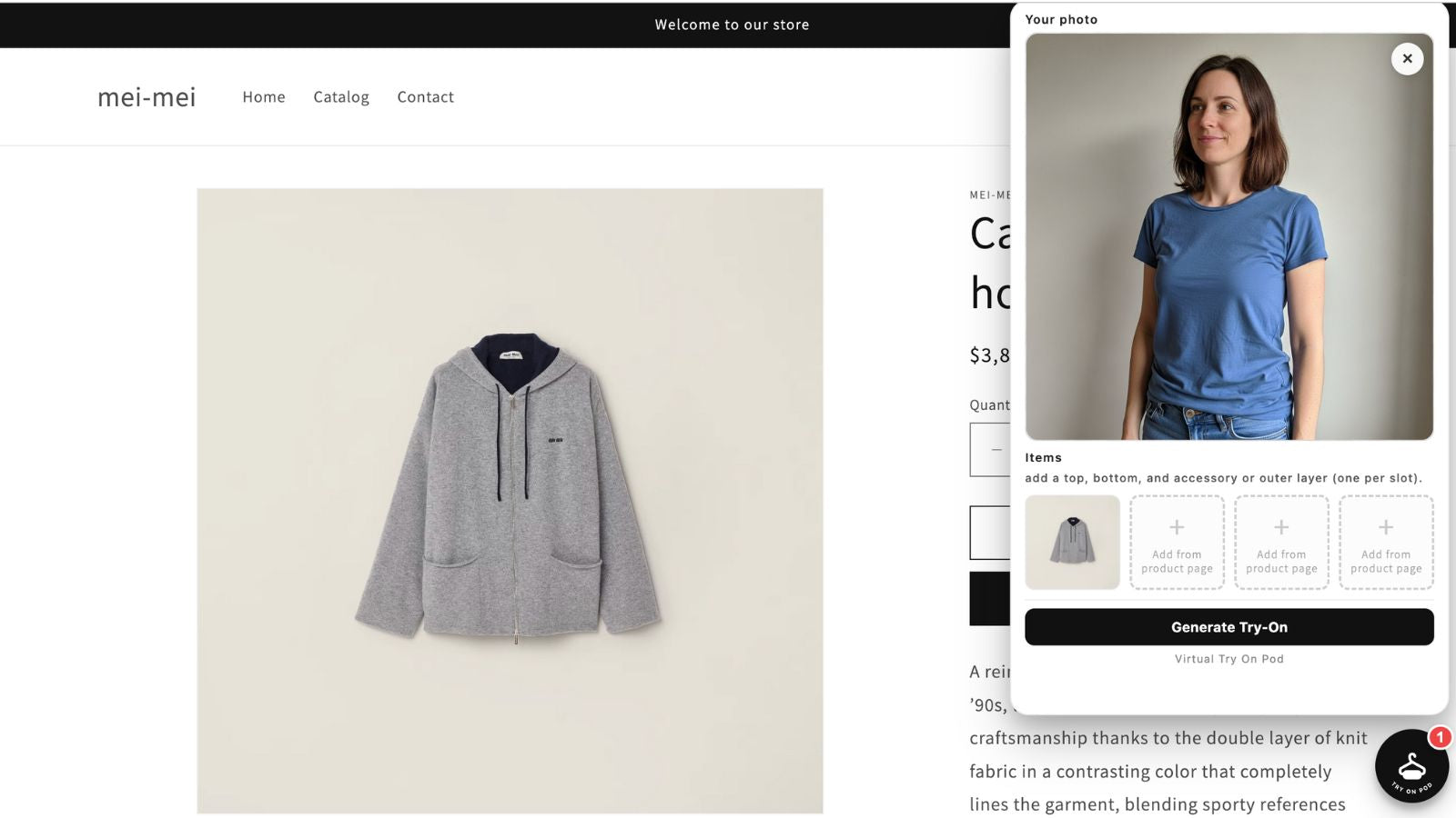 opened try on pod widget with user photo added