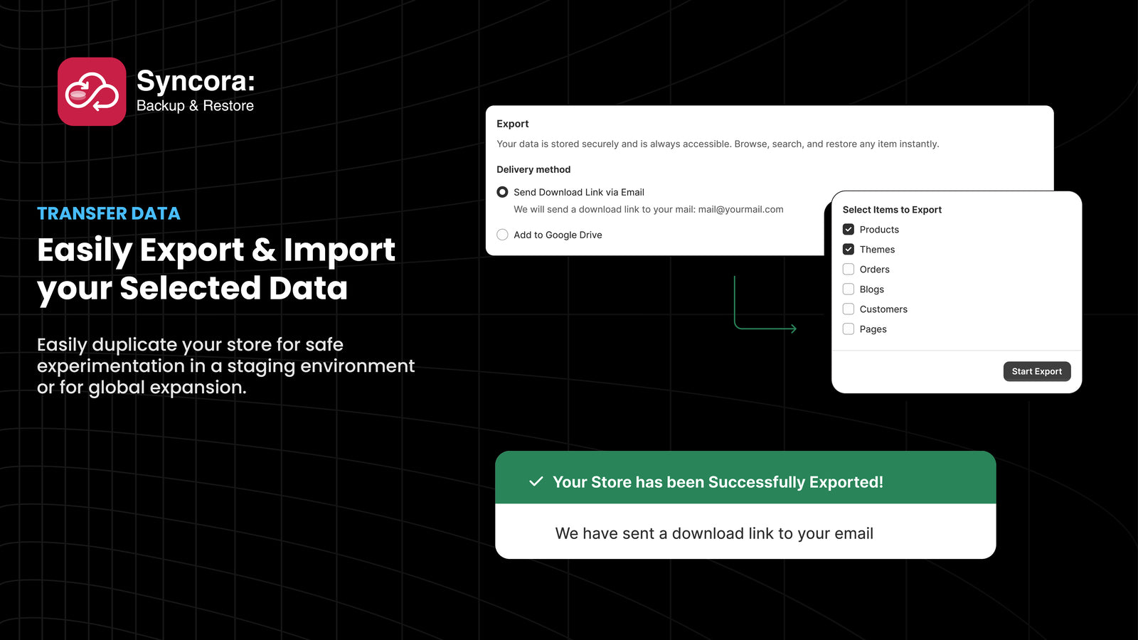 export import selected data