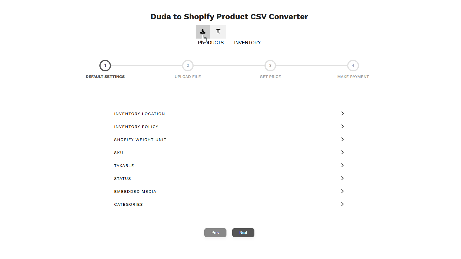 Duda CSV to Shopify converter