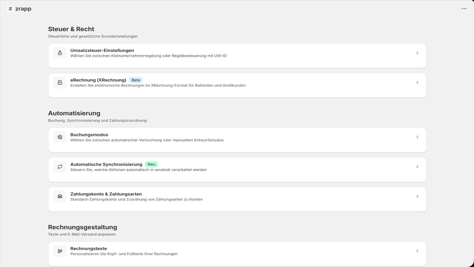Tax, automation and invoice settings