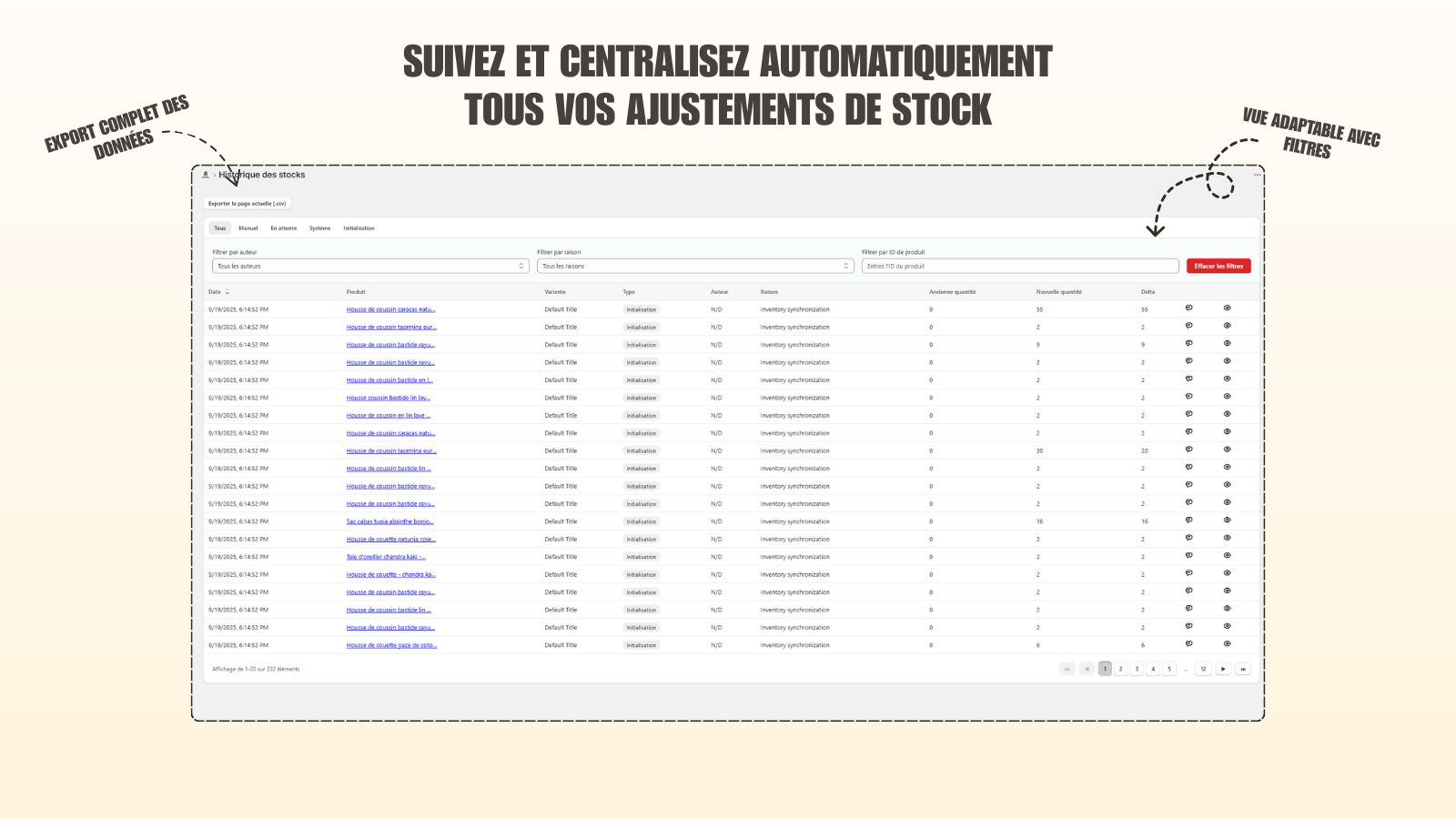 Suivi complet des changements de stocks