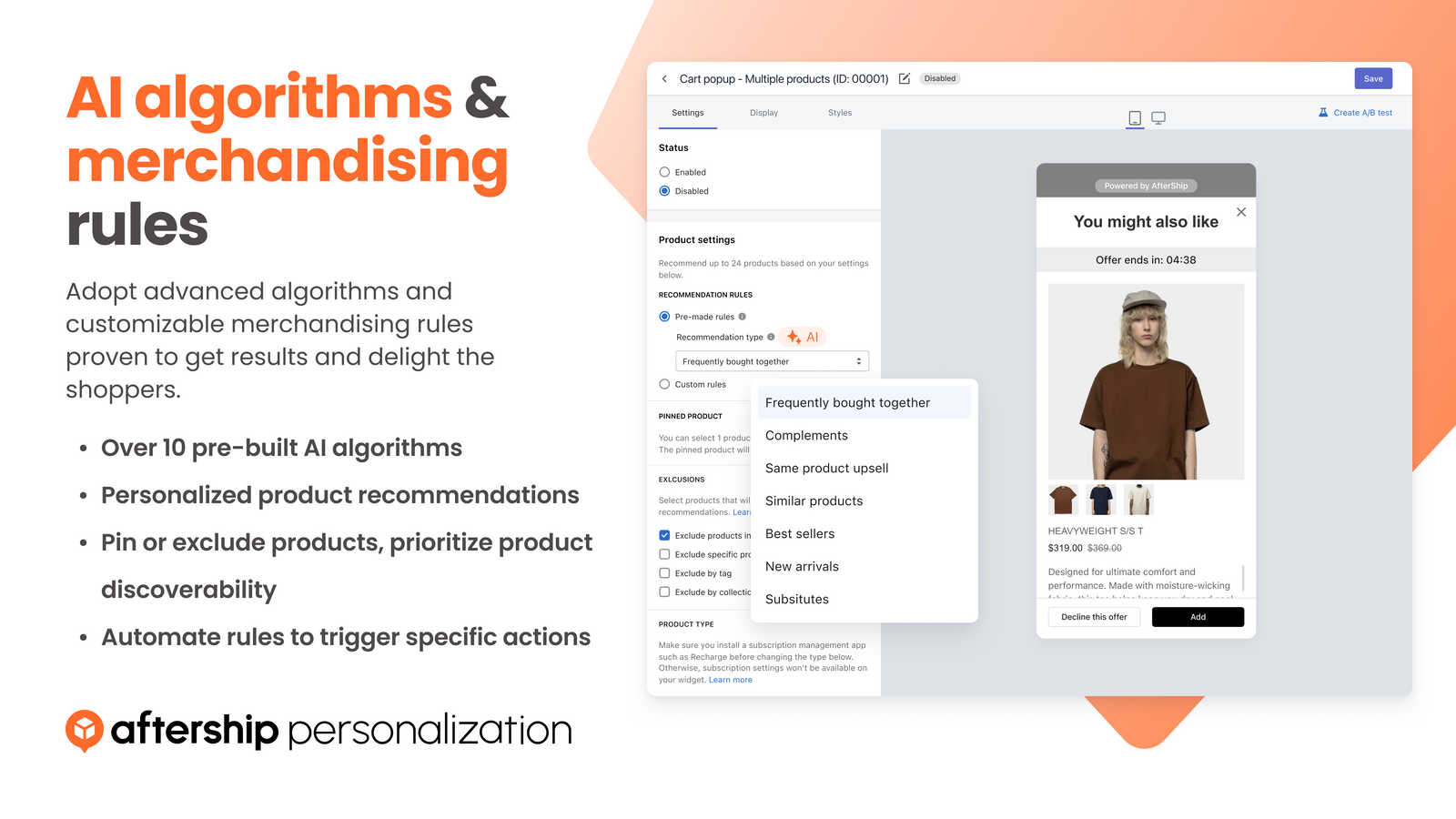 AI algorithm and merchandising rules