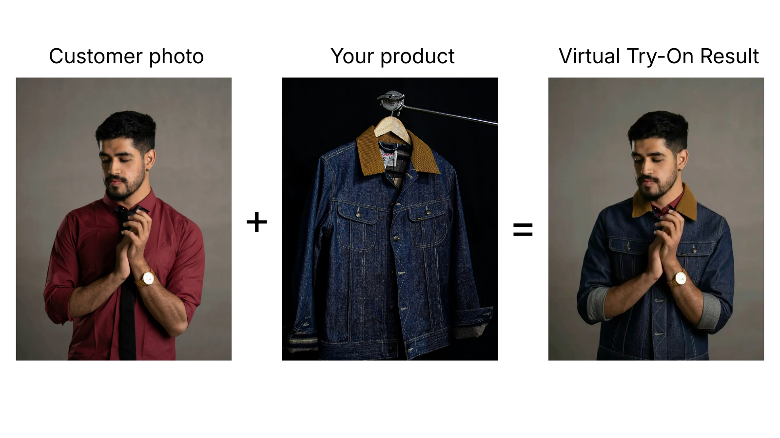 Customer photo combined with jacket product for virtual try-on