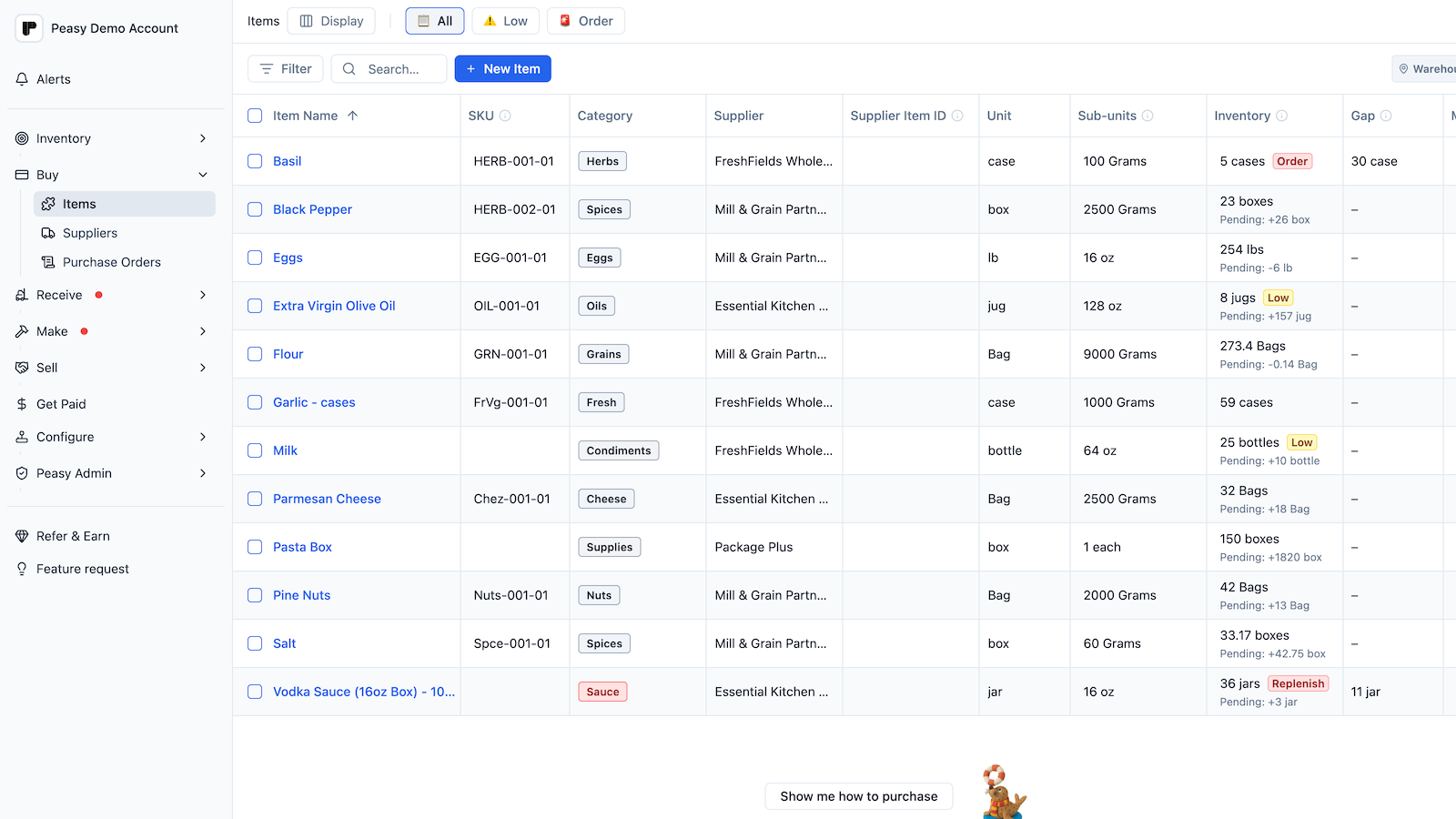 Streamline purchase orders in Peasy