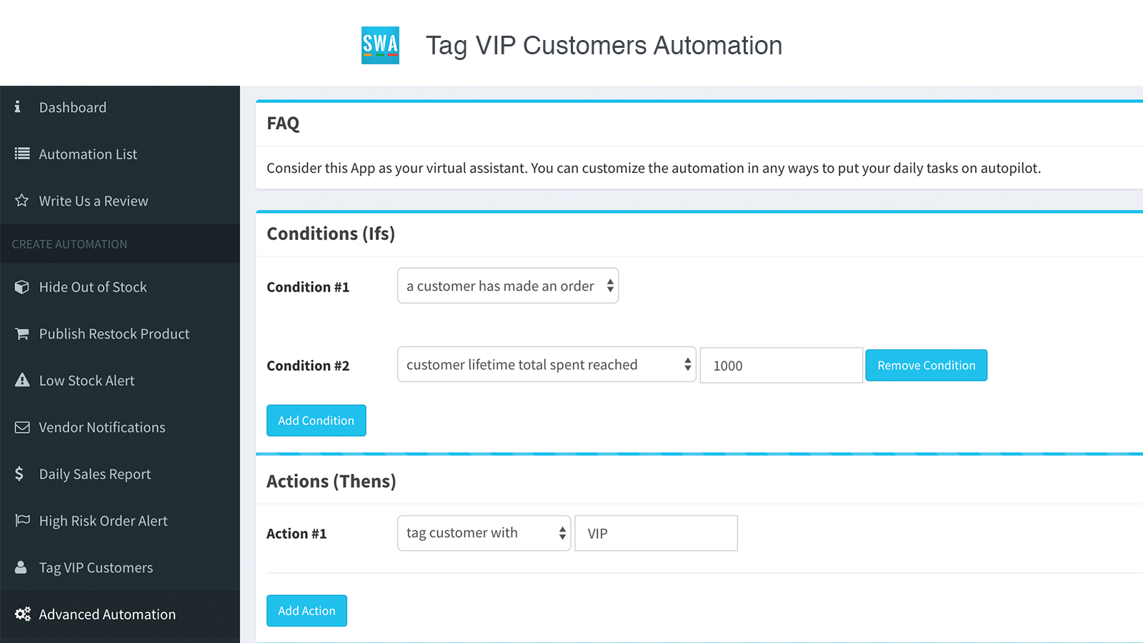 Shopify App, Simple Shop Automation by Hextom Inc, automation bo