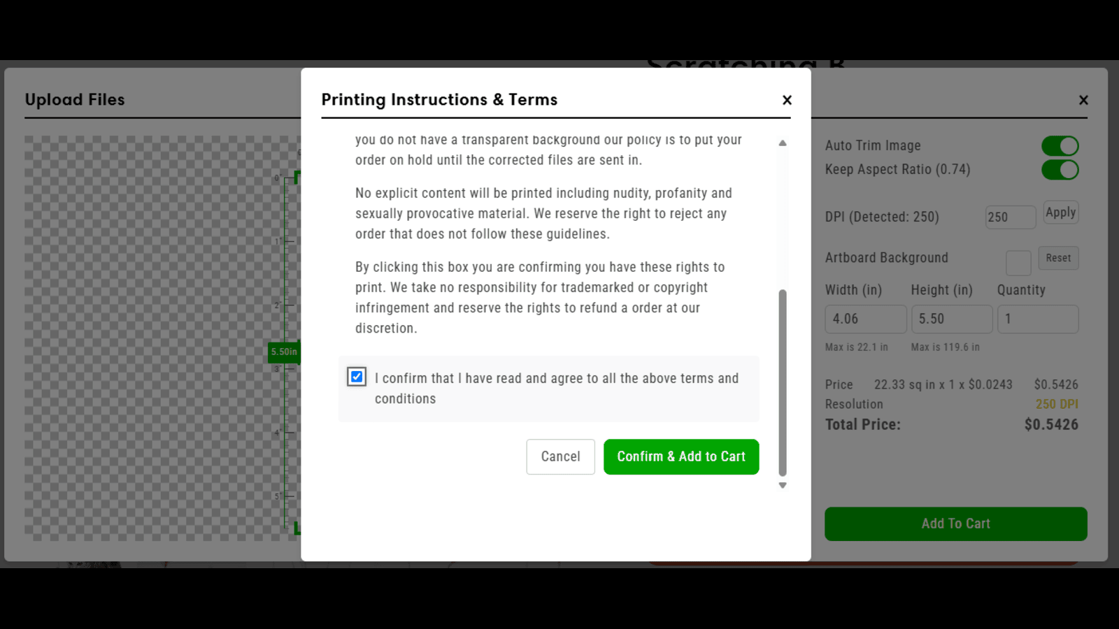Confirmation before adding to cart
