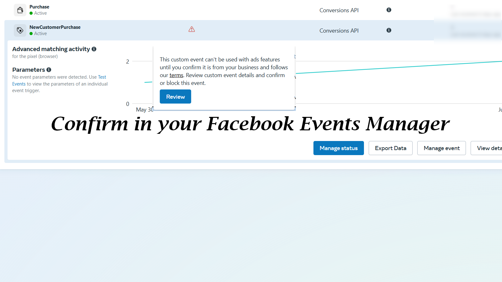 Confirm Event in your Facebook Ads Manager