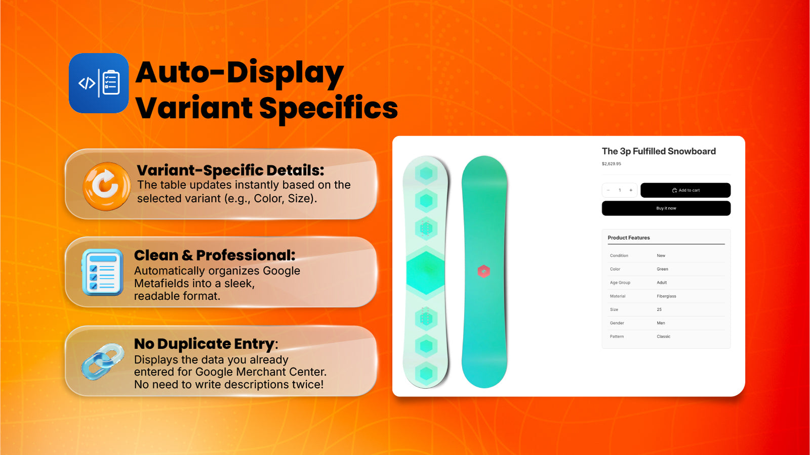 Show dynamic specs for selected variants